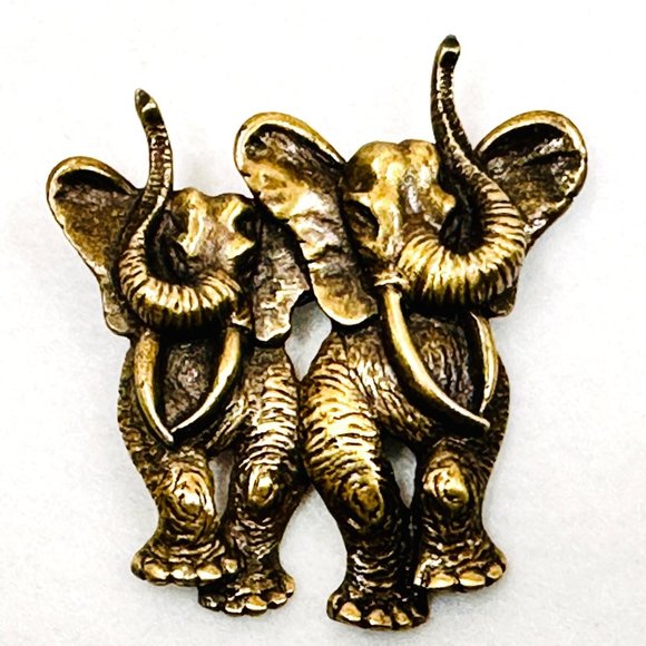 Elephants Walking Brooch/Pin - Jonette Jewelry (JJ) Vintage Brooch (1980s) - Picture 1 of 6